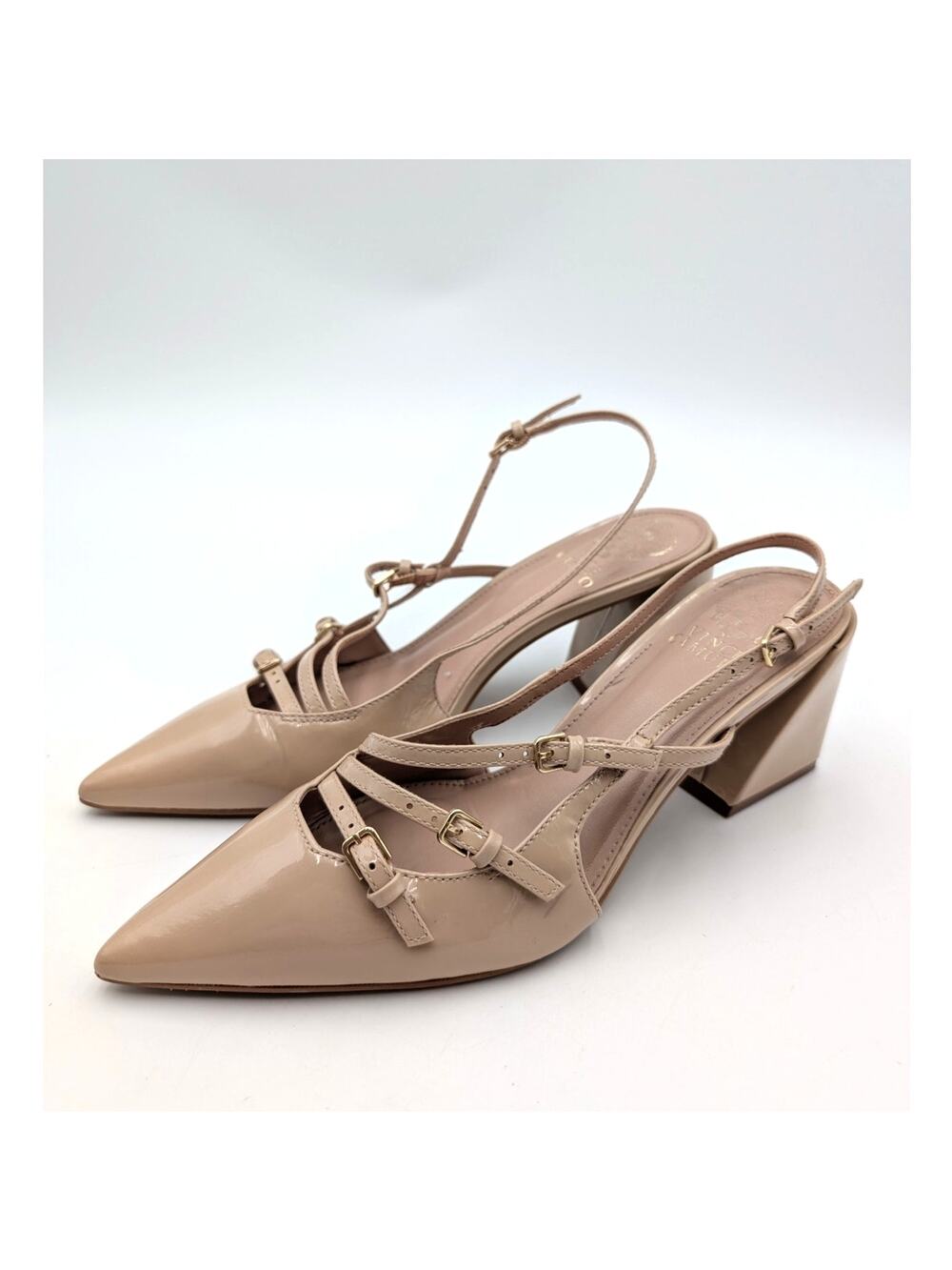 Vince Camuto Serfina Block Heel Pump Women's Pointed Toe Beige Size US7.5 EU38